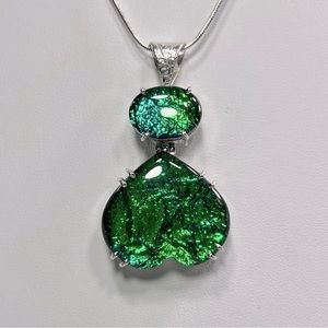 925 Triplet Opal Green Upside Down Heart Pendant